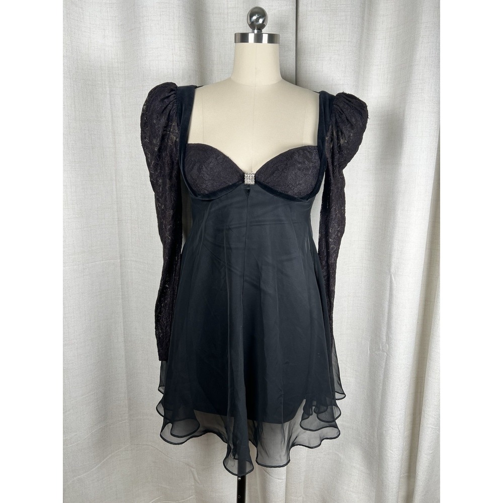 Vintage David Howard Climax Karen Okada Black Lace Gothic Dress Vampire 7/8 FLAW